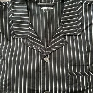 Lands' End Men's Black and White Striped Pajama Set